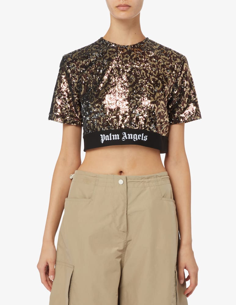Palm Angels Crop logo sequin T-shirt - picture 1