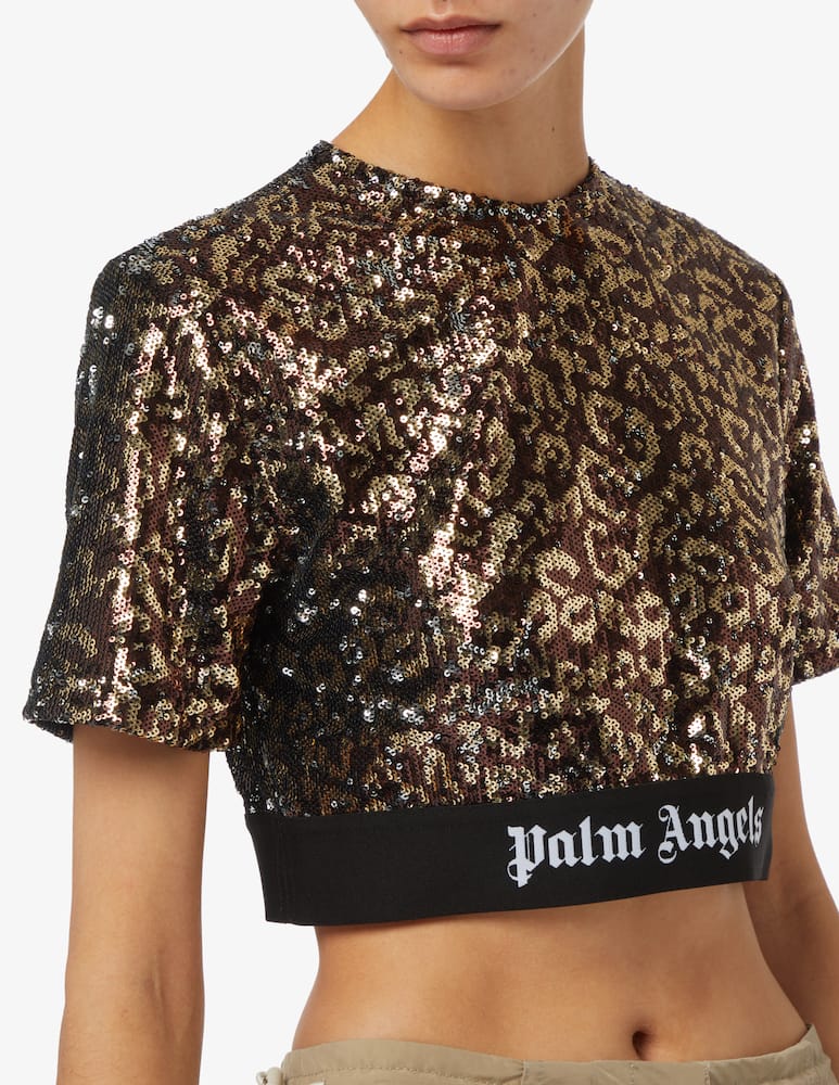 rinascente Palm Angels T-shirt paillettes logo crop