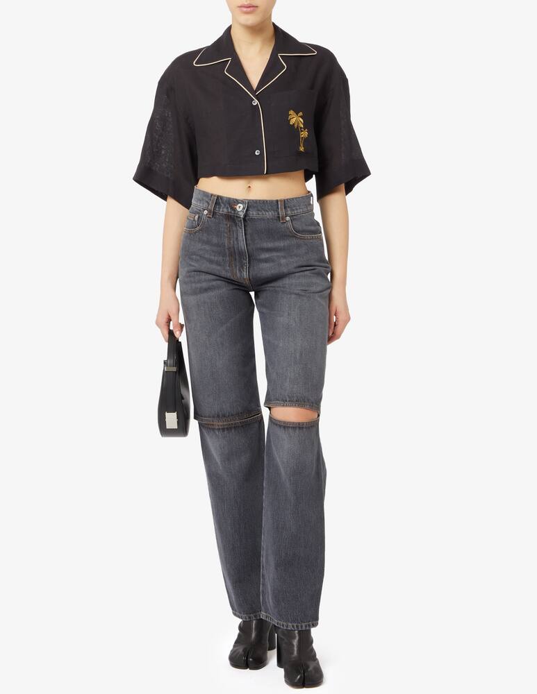 rinascente Palm Angels Crop linen bowling shirt