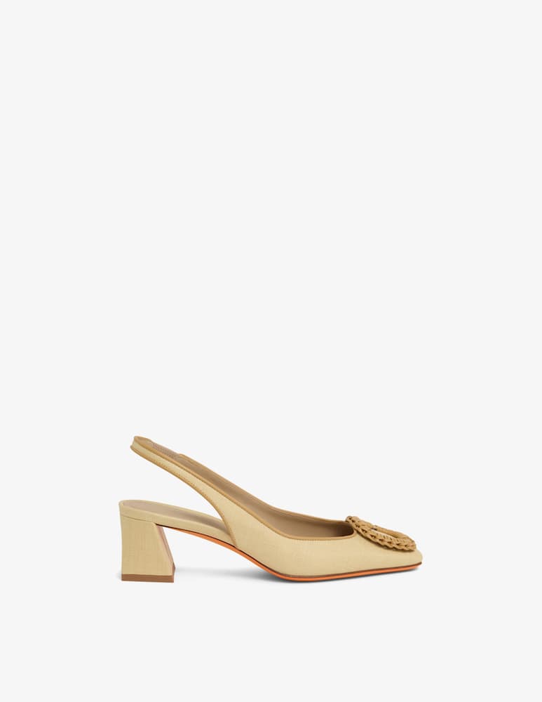 rinascente Santoni Beige raffia mid-heel slingback