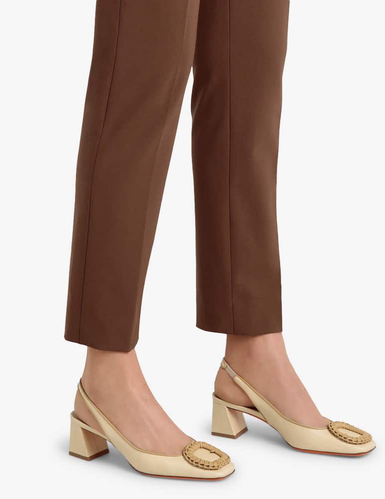 rinascente Santoni Beige raffia mid-heel slingback