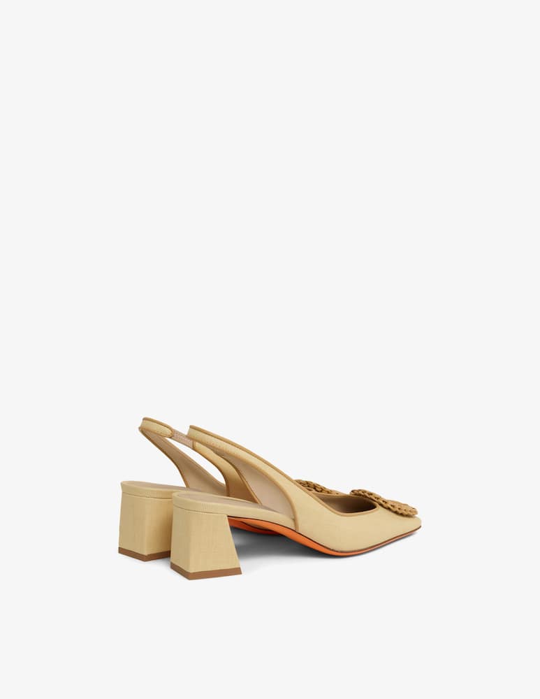 rinascente Santoni Beige raffia mid-heel slingback