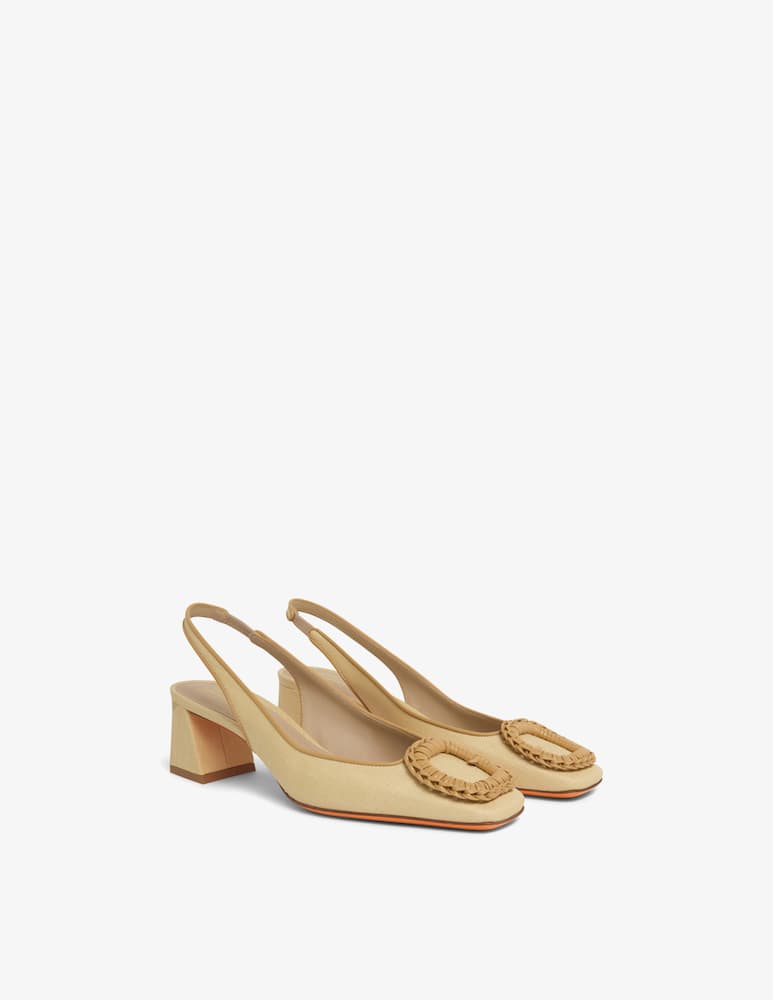 rinascente Santoni Beige raffia mid-heel slingback