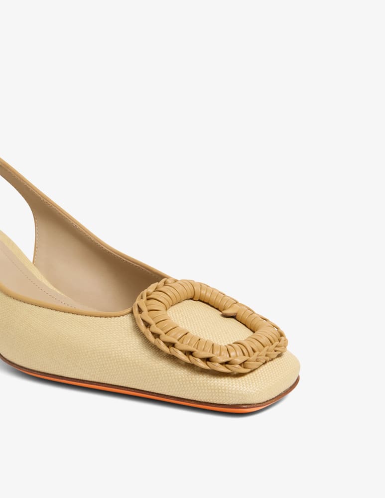 rinascente Santoni Beige raffia mid-heel slingback