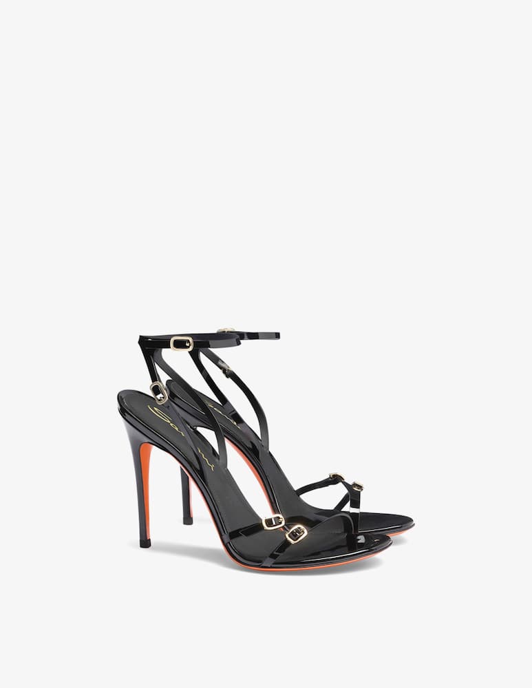 rinascente Santoni Sandalo in vernice nera con tacco alto