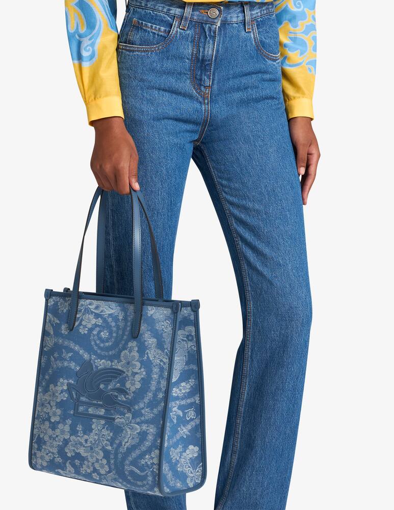 rinascente ETRO Borsa Love Trotter media in denim con pegaso