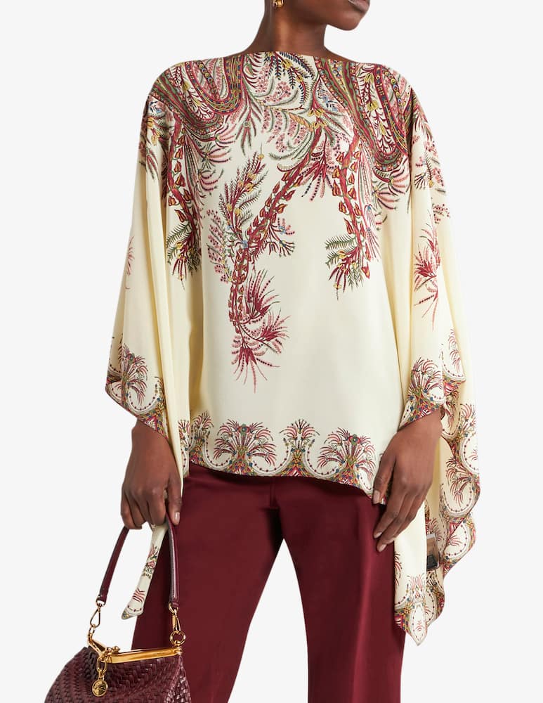 ETRO Silk poncho top with placed print - picture 1