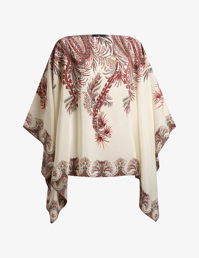 ETRO Silk poncho top with placed print - picture 5