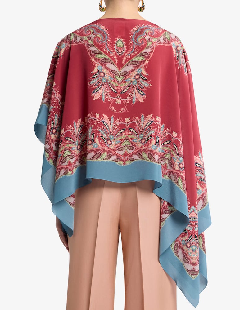 rinascente ETRO Asymmetric silk poncho top with placed print