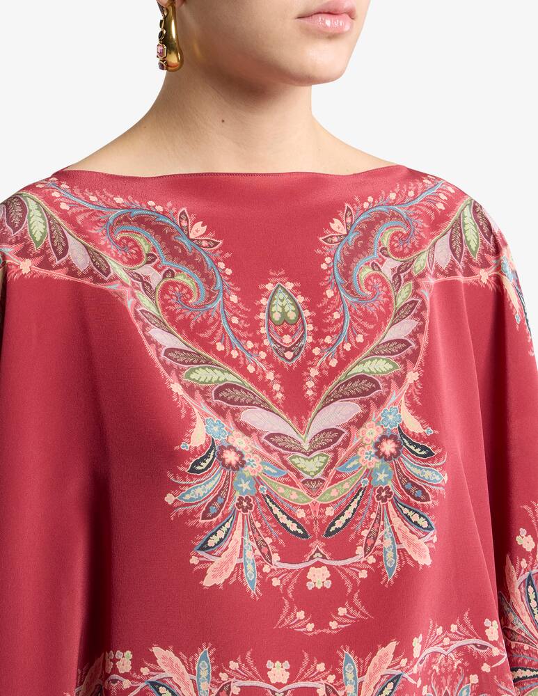 rinascente ETRO Asymmetric silk poncho top with placed print
