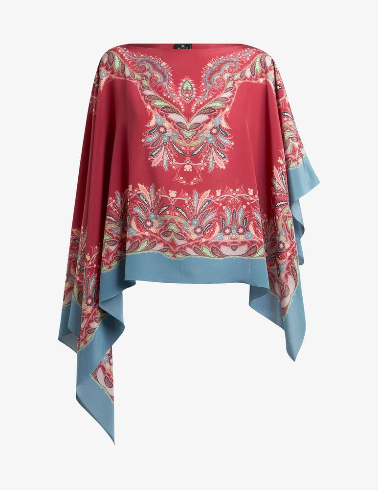 rinascente ETRO Asymmetric silk poncho top with placed print