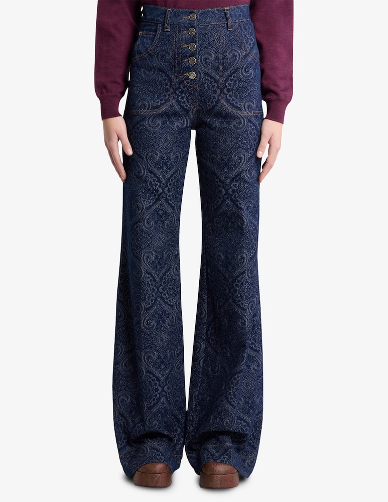 rinascente ETRO Flared jacquard denim jeans with pegaso buttons