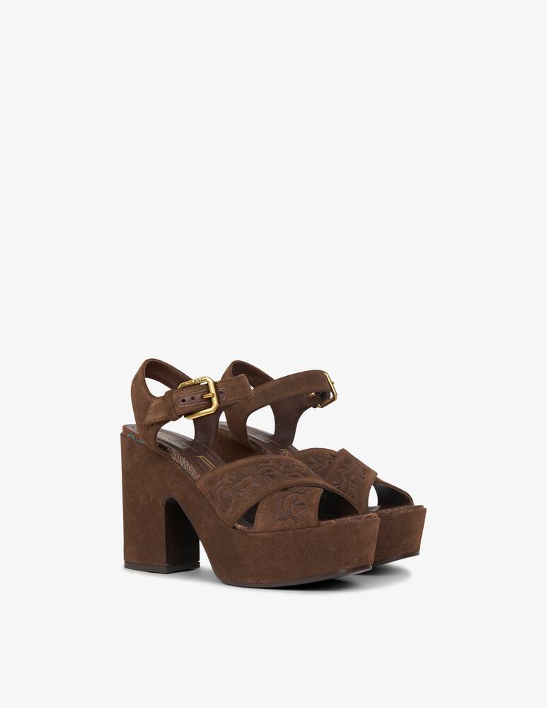 rinascente ETRO Suede platform sandals with embroidery