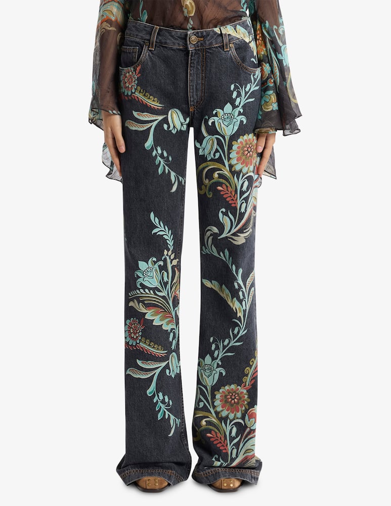 rinascente ETRO Flared jeans with daffodil print