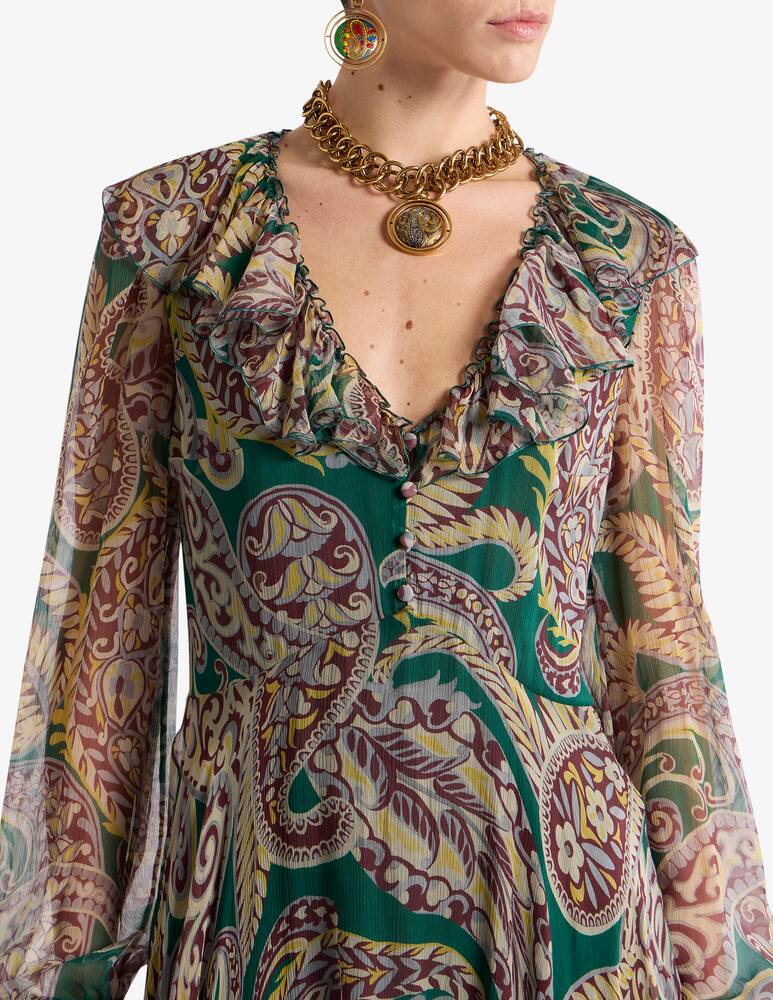 rinascente ETRO Long silk crepon dress with paisley motif