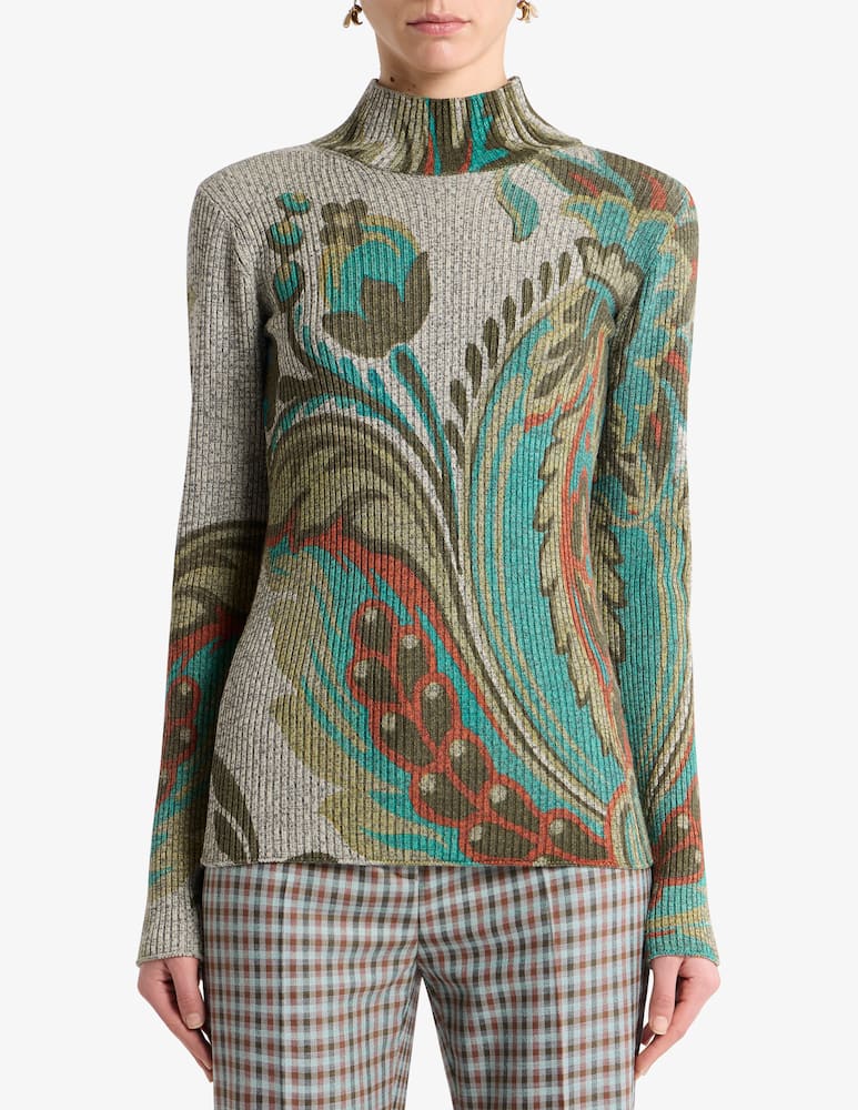 rinascente ETRO Maglia dolcevita in lana a costine con stampa narcisi