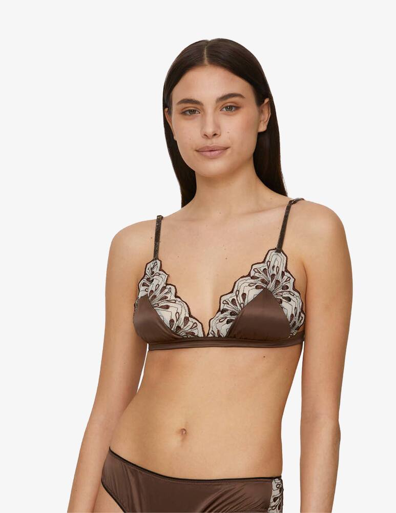 rinascente Chitè Boho satin and embroidered tulle bra - brown