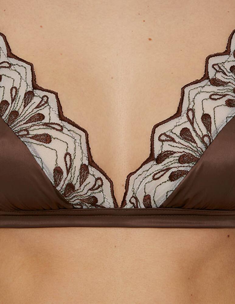rinascente Chitè Boho satin and embroidered tulle bra - brown