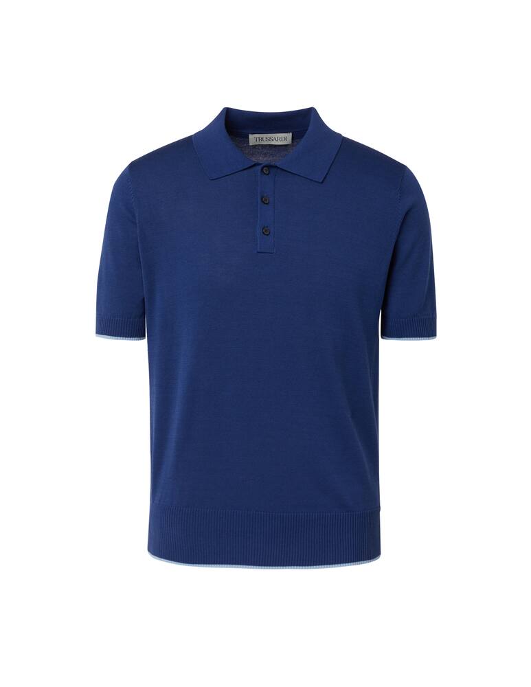 Trussardi Cotton silk knitted polo - blue - picture 5