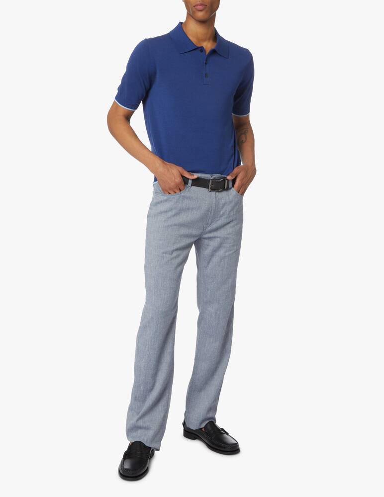 Trussardi Cotton silk knitted polo - blue - picture 2