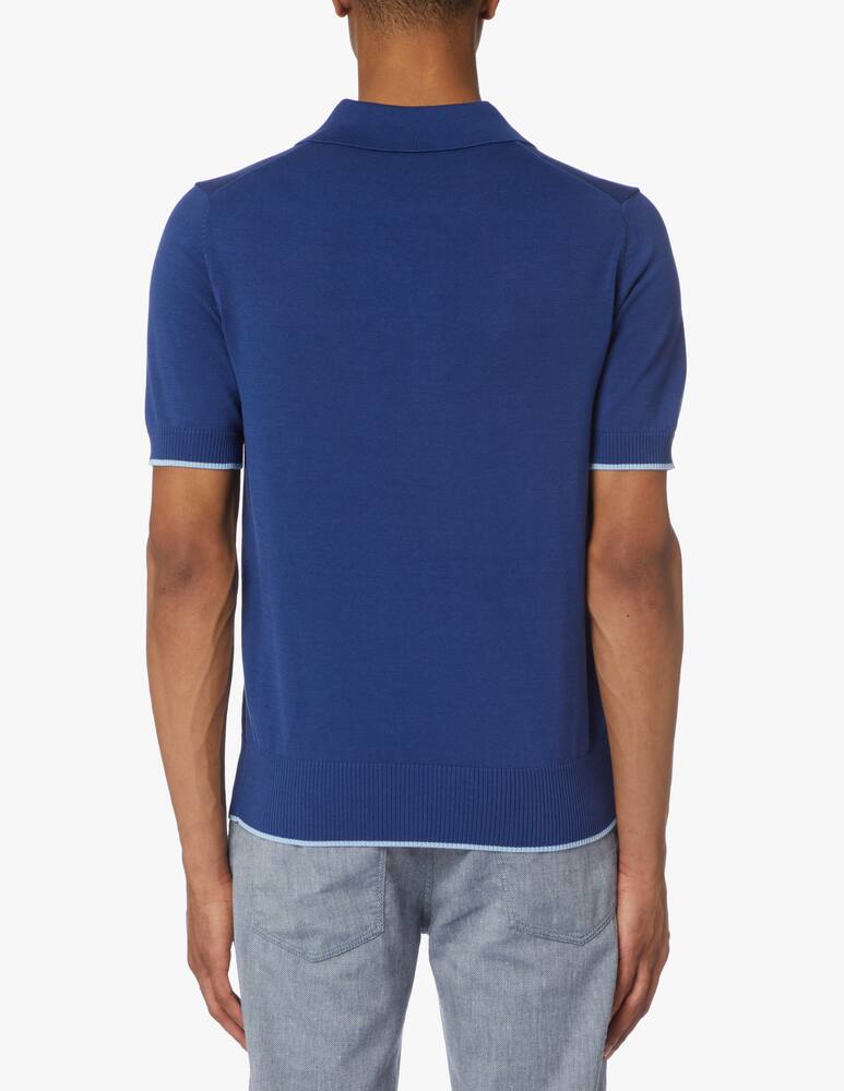 Trussardi Cotton silk knitted polo - blue - picture 3