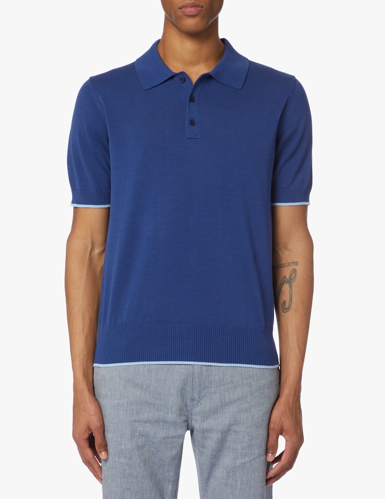 Trussardi Cotton silk knitted polo - blue - picture 1
