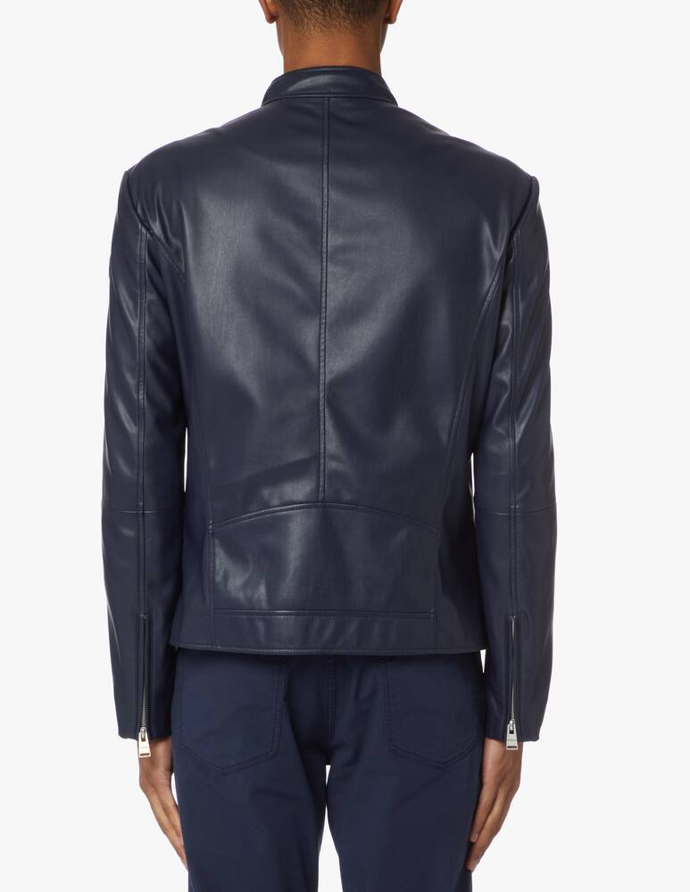 Trussardi Eco leather biker jacket - blue - picture 3