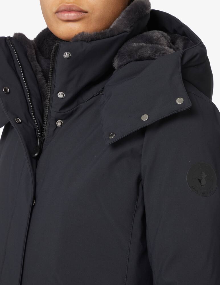 rinascente Save The Duck Long down jacket with faux fur hood - Black