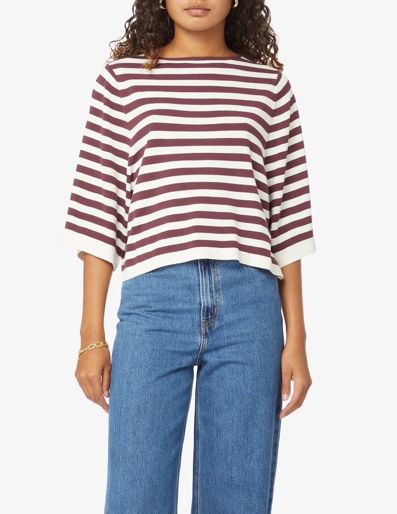 Weekend Max Mara Maglietta boxy rigata manica 3/4 Ori - Bordeaux - immagine 1 Weekend Max Mara Maglietta boxy rigata manica 3/4 Ori - Bordeaux - immagine 1