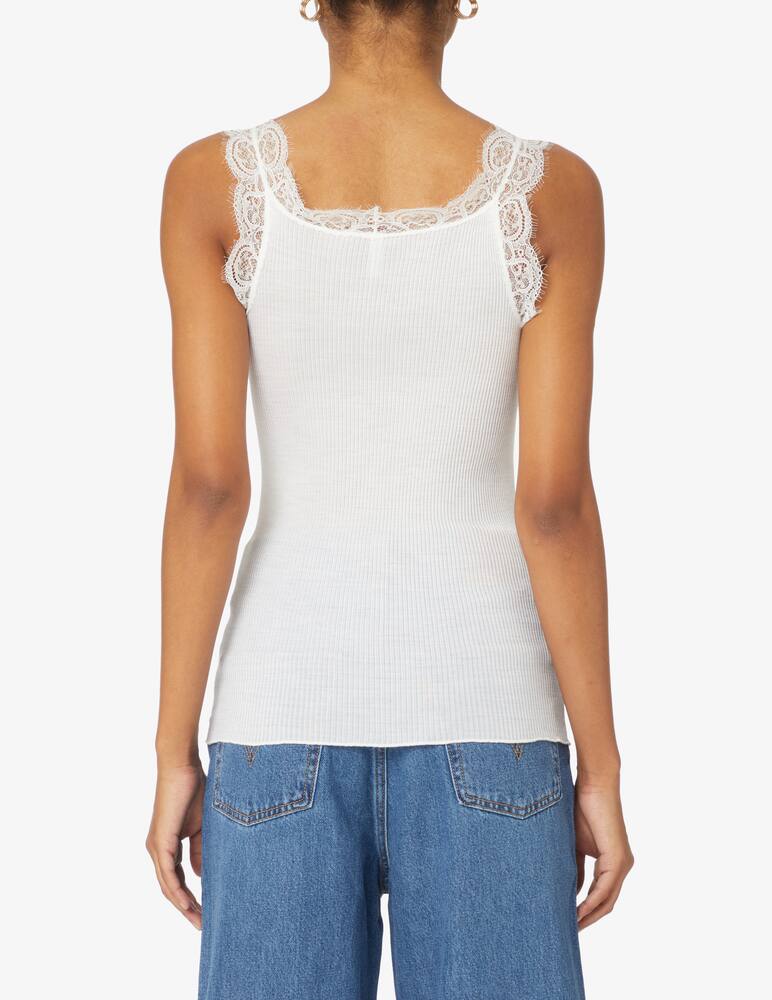rinascente Lisanza Top in costina con spalline in pizzo - Bianco