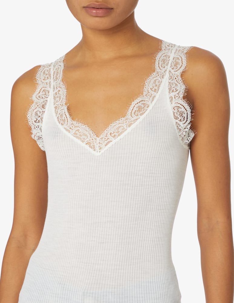 rinascente Lisanza Top in costina con spalline in pizzo - Bianco
