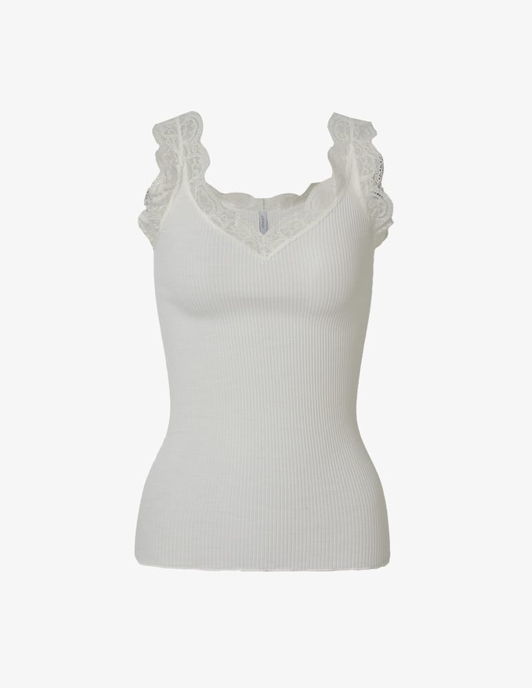 rinascente Lisanza Top in costina con spalline in pizzo - Bianco