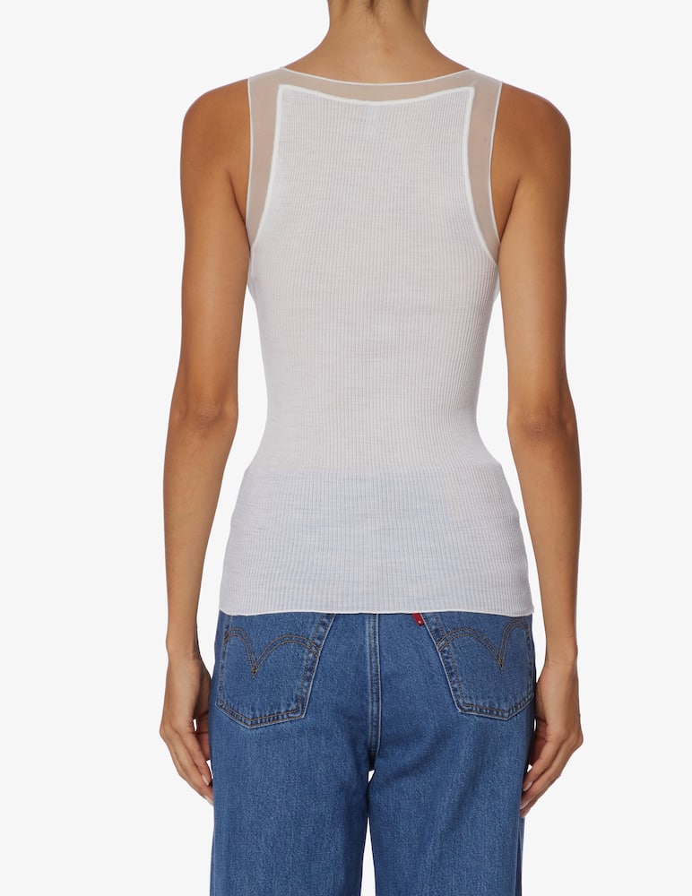 rinascente Lisanza Ribbed top with tulle details - White
