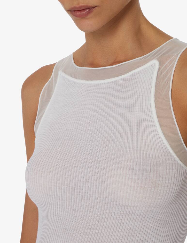 rinascente Lisanza Ribbed top with tulle details - White