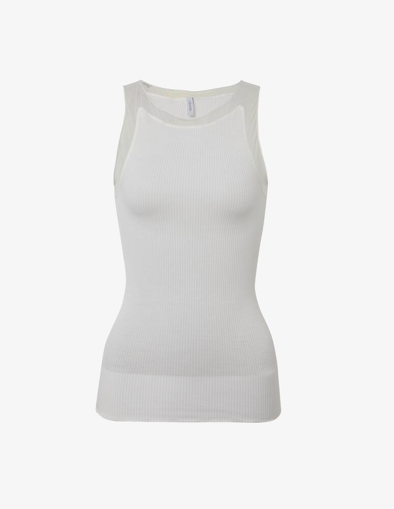 rinascente Lisanza Ribbed top with tulle details - White