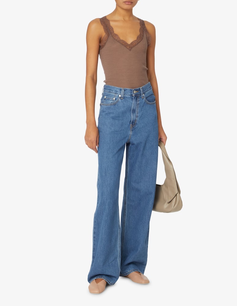 rinascente Lisanza Top a costine con spalline in pizzo - Beige