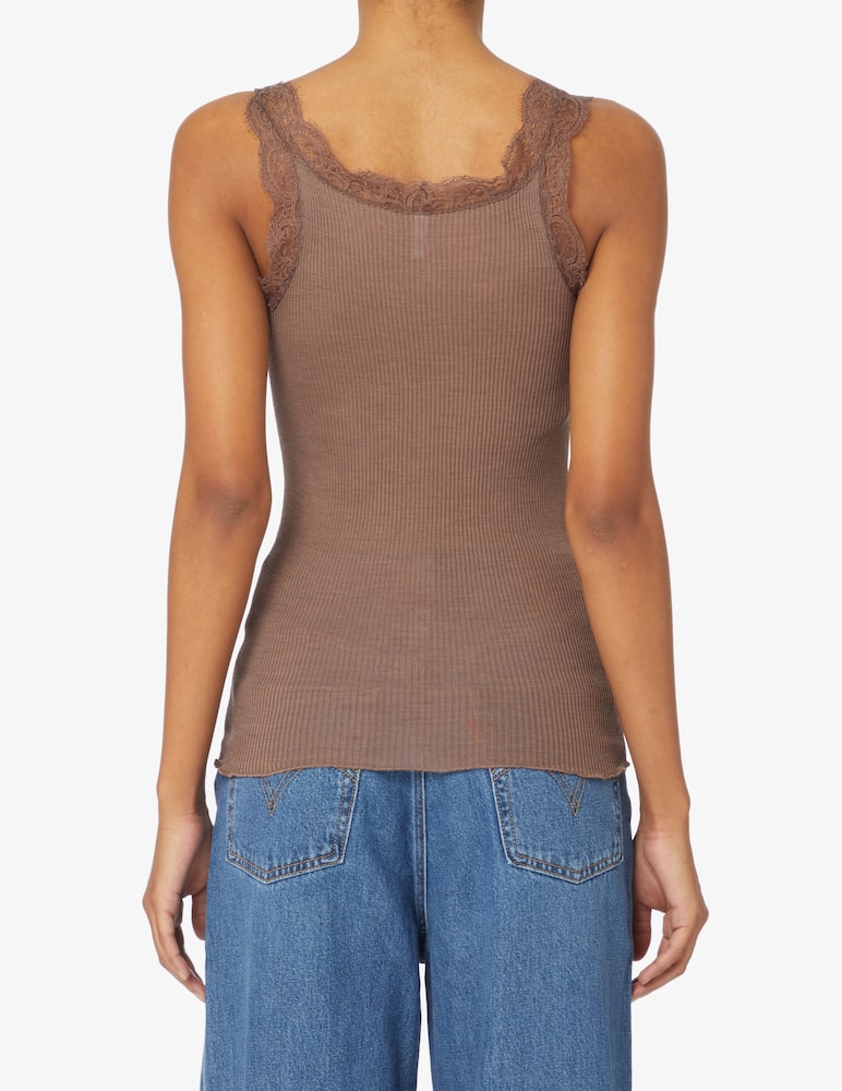 rinascente Lisanza Top a costine con spalline in pizzo - Beige