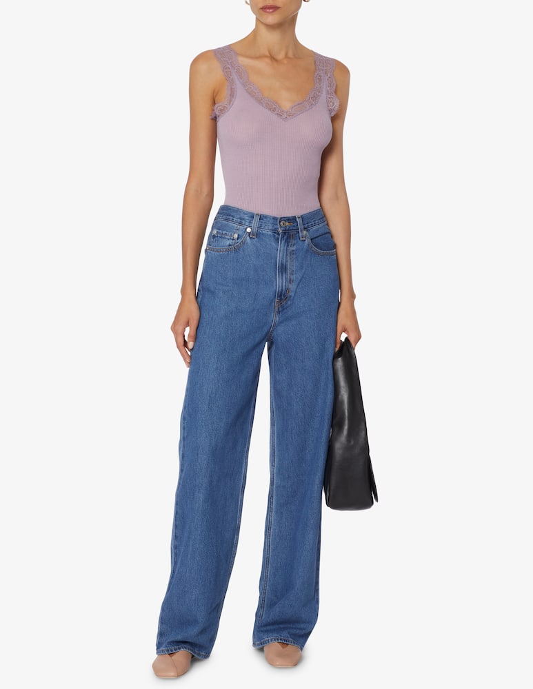 rinascente Lisanza Ribbed top with lace straps - Violet