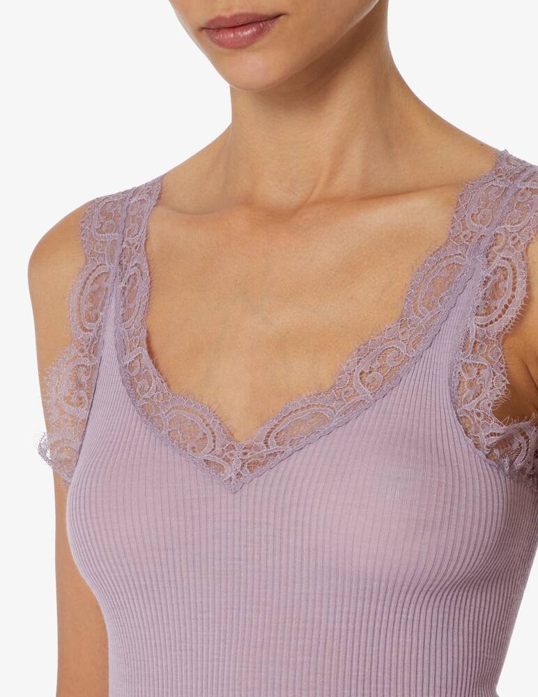 rinascente Lisanza Ribbed top with lace straps - Violet
