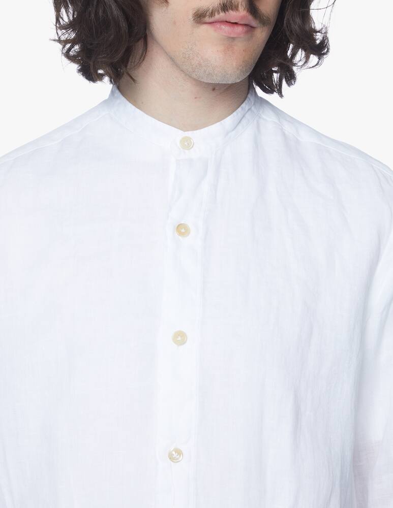 rinascente Eleventy Washed linen korean neck shirt - white