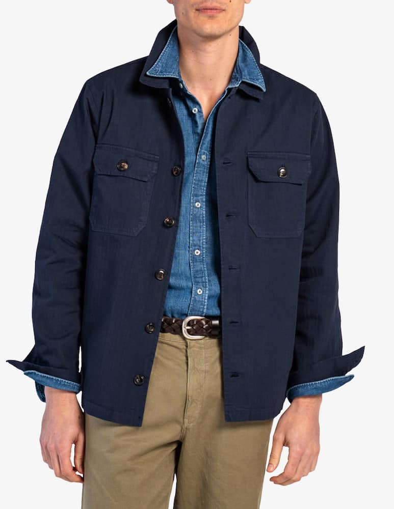 rinascente Tela Blu Herringbone cotton linen overshirt