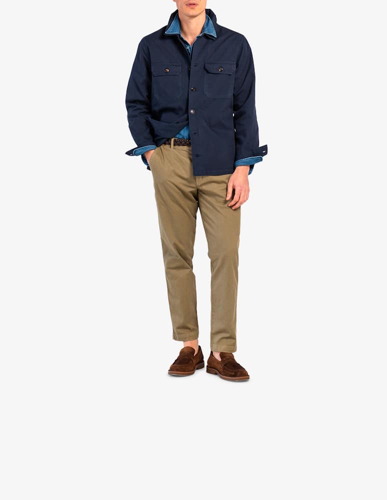 rinascente Tela Blu Herringbone cotton linen overshirt