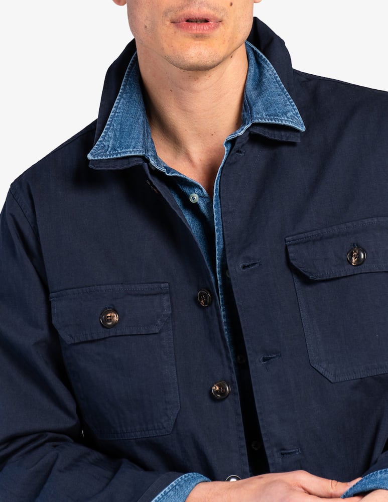 Tela Blu Overshirt spina in cotone e lino - immagine 3
