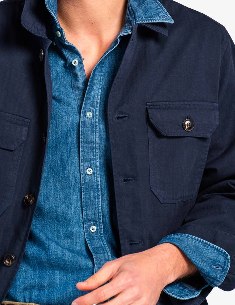 Tela Blu Overshirt spina in cotone e lino - immagine 4