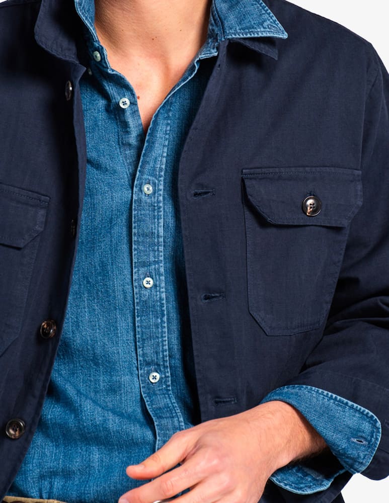 rinascente Tela Blu Herringbone cotton linen overshirt