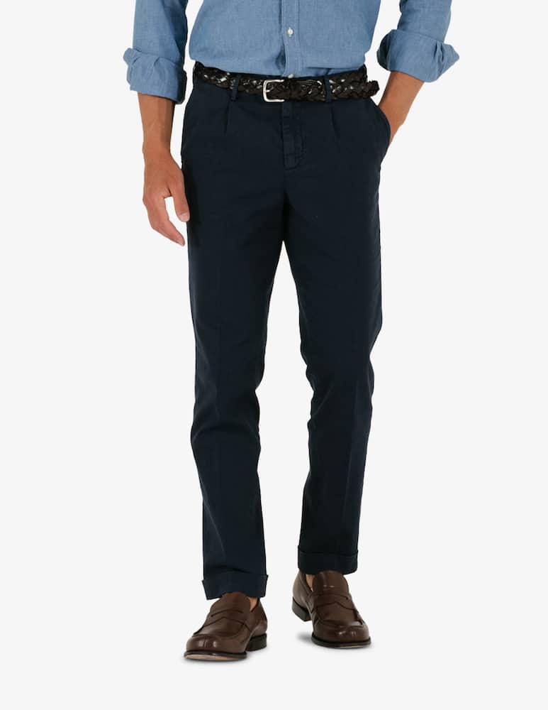 rinascente Tela Blu Pantalone chino una pince slim fit in cotone e lino