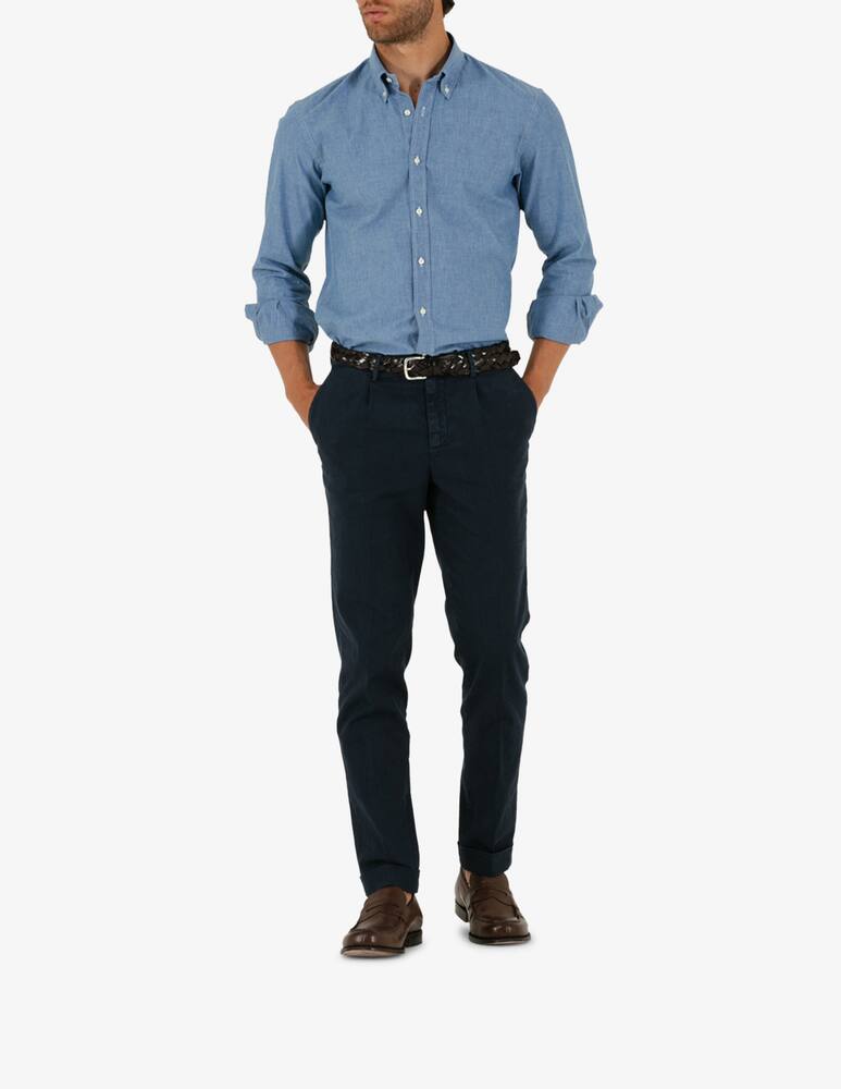 rinascente Tela Blu Pantalone chino una pince slim fit in cotone e lino