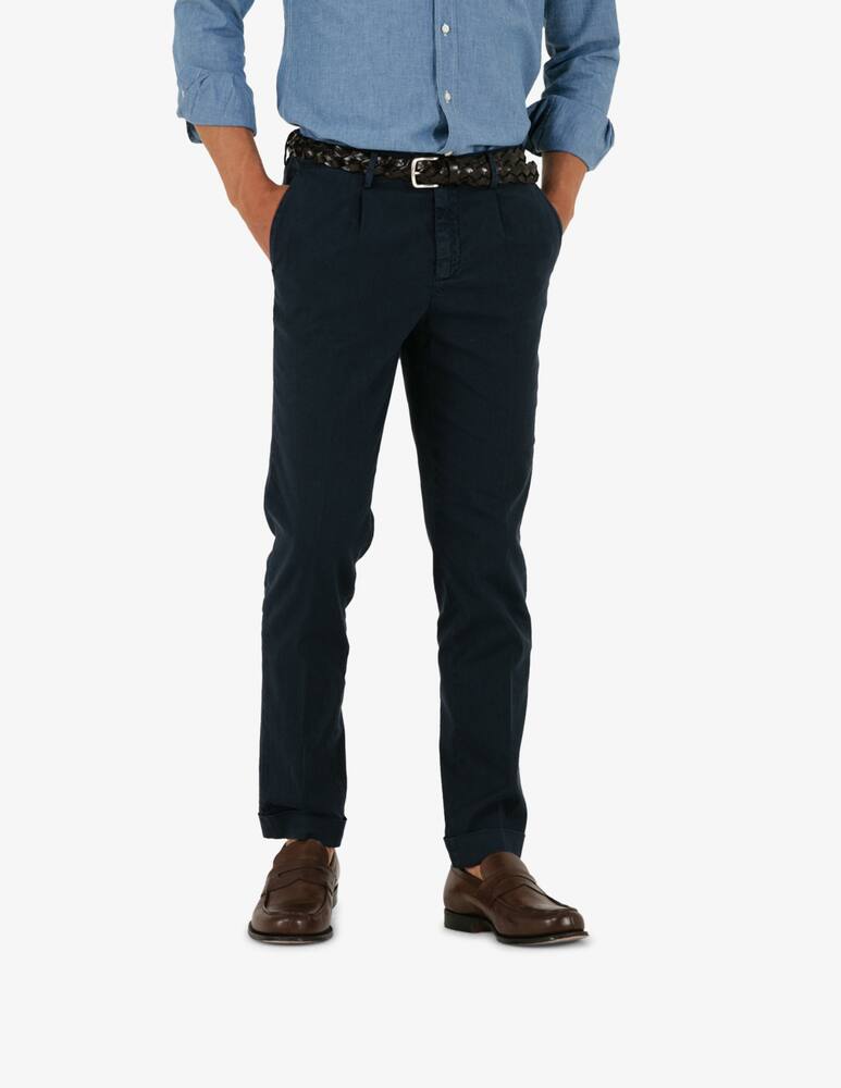 rinascente Tela Blu Pantalone chino una pince slim fit in cotone e lino