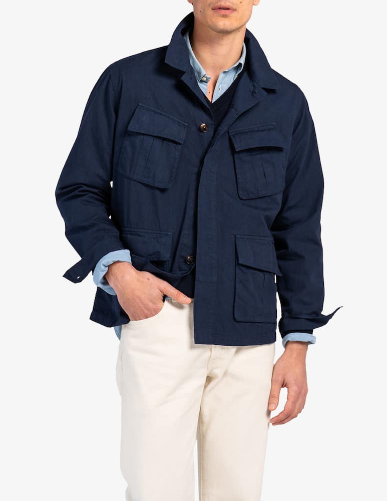 Tela Blu Giaccone jungle in cotone ripstop - immagine 1 Tela Blu Giaccone jungle in cotone ripstop - immagine 1