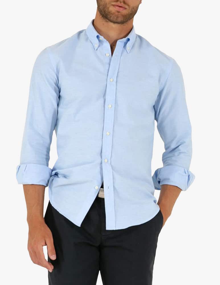 Tela Blu Camicia oxford in cotone - immagine 1 Tela Blu Camicia oxford in cotone - immagine 1